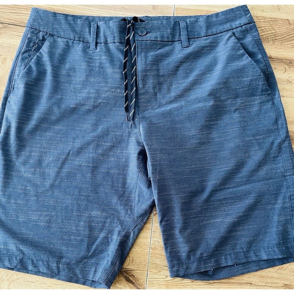 Men's Blue Chino Shorts Drawstring Flat Front Casual with Pockets